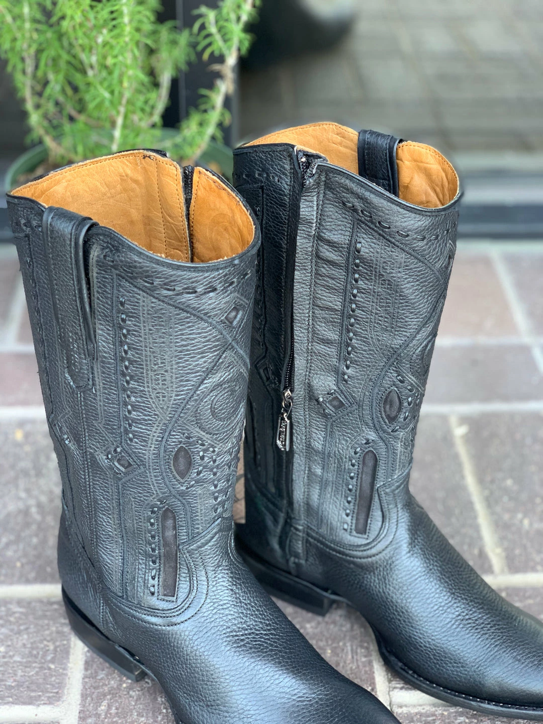 Guadalajara Western Wear Cuadra Black Deer With Side Zipper Semi Oval Toe Cowboy Boots 6 Guadalajara Western Wear Cuadra Black Deer With Side Zipper Semi Oval Toe Cowboy Boots