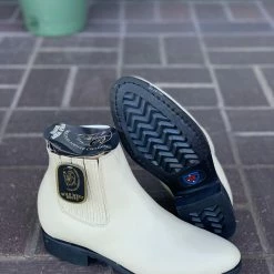 Guadalajara Western Wear Wild West Winter White Napa Leather Rubber Sole Botin Charro