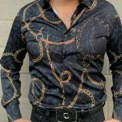 Guadalajara Western Wear Long Sleeve Shirts / Camisas Manga Larga Platini Men's Digital Button Up Shirt - RHL8178