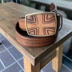 Guadalajara Western Wear Cuadra Pitbull Honey Modern Cross Leather Belt