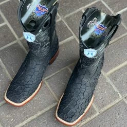 Guadalajara Western Wear Wild West Black Menudo Wide Square Toe Cowboy Boots