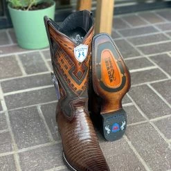 Guadalajara Western Wear Wild West Faded Brown Teju European Square Toe Cowboy Boots Men