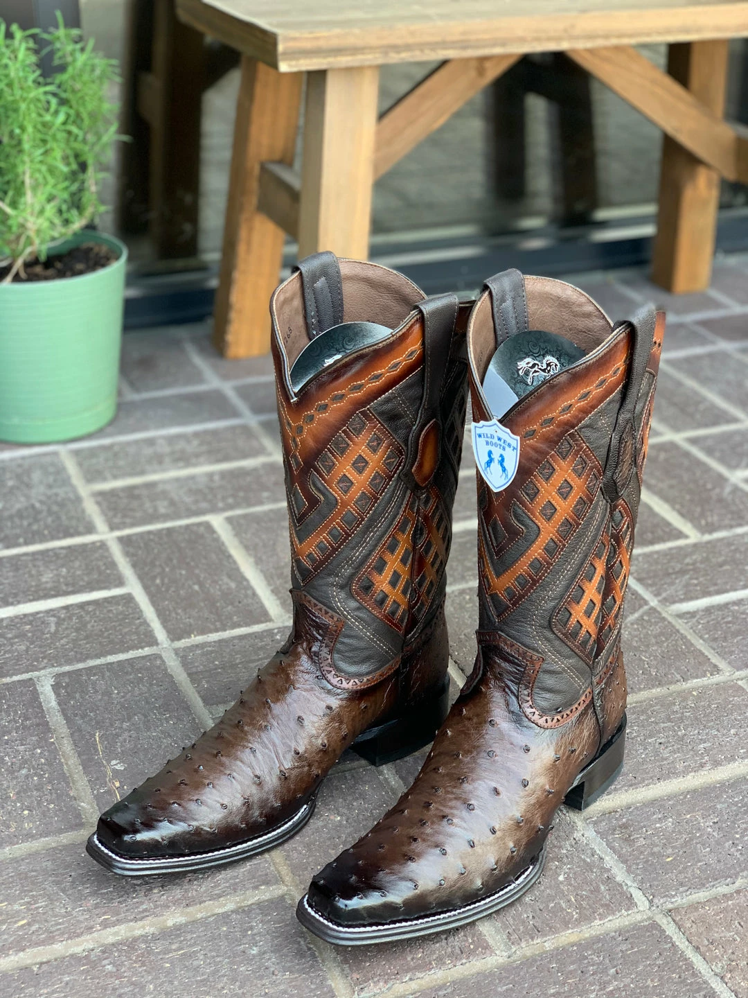 Guadalajara Western Wear Men Wild West Faded Brown Ostrich European Square Toe Cowboy Boots 3 Guadalajara Western Wear Men Wild West Faded Brown Ostrich European Square Toe Cowboy Boots