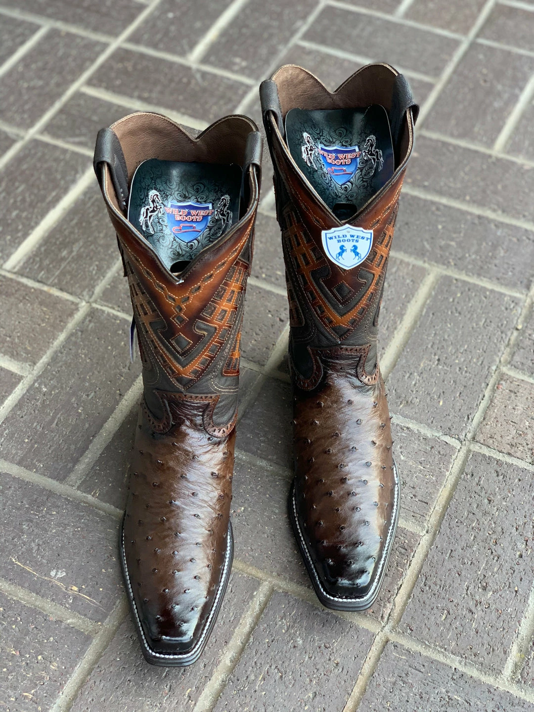 Guadalajara Western Wear Men Wild West Faded Brown Ostrich European Square Toe Cowboy Boots 5 Guadalajara Western Wear Men Wild West Faded Brown Ostrich European Square Toe Cowboy Boots