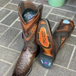 Guadalajara Western Wear Men Wild West Faded Brown Ostrich European Square Toe Cowboy Boots