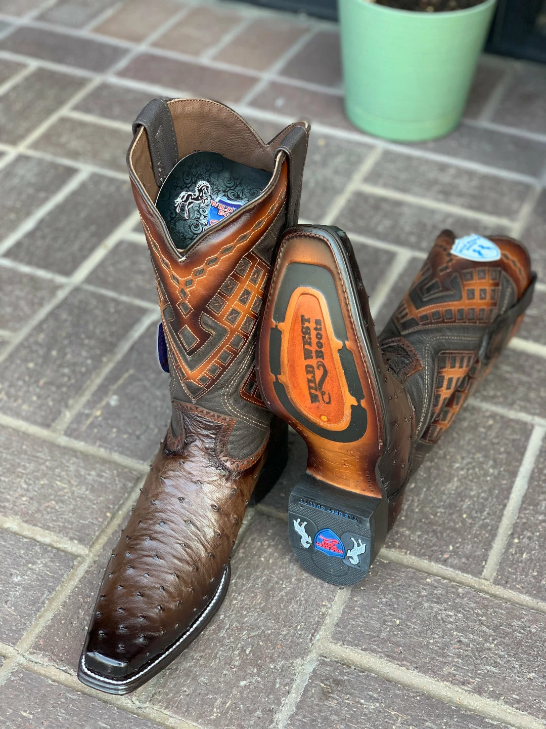 Guadalajara Western Wear Men Wild West Faded Brown Ostrich European Square Toe Cowboy Boots 4 Guadalajara Western Wear Men Wild West Faded Brown Ostrich European Square Toe Cowboy Boots