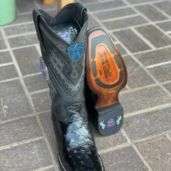 Guadalajara Western Wear Men Wild West Black Ostrich European Square Toe Cowboy Boots