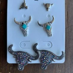 Guadalajara Western Wear Silver/ Blue Longhorn Cactus Set