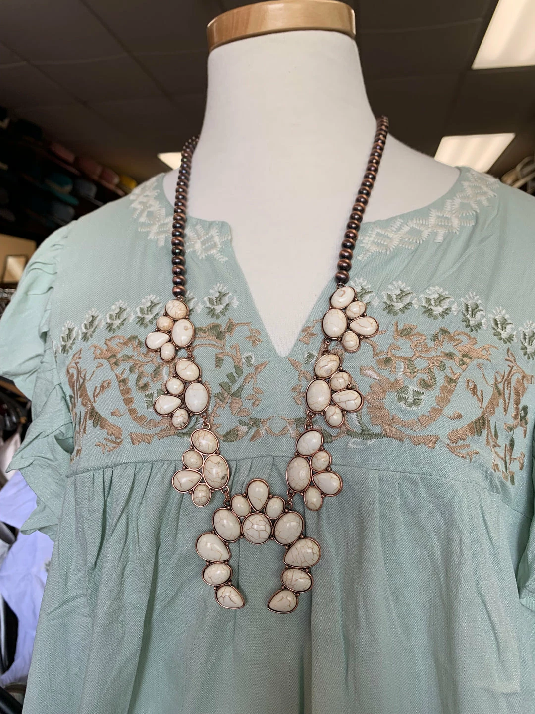 Guadalajara Western Wear Women White/ Bronze Long Necklace 4 Guadalajara Western Wear Women White/ Bronze Long Necklace