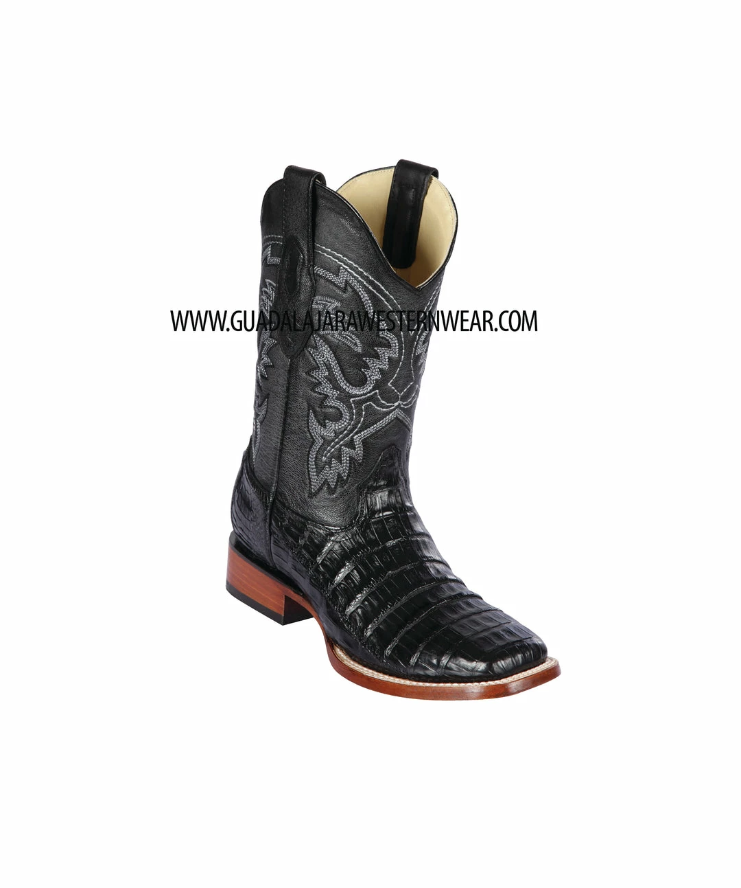 Guadalajara Western Wear Los Altos Black Pieced Vamp Caiman Belly Wide Square Toe Cowboy Boots 3 Guadalajara Western Wear Los Altos Black Pieced Vamp Caiman Belly Wide Square Toe Cowboy Boots