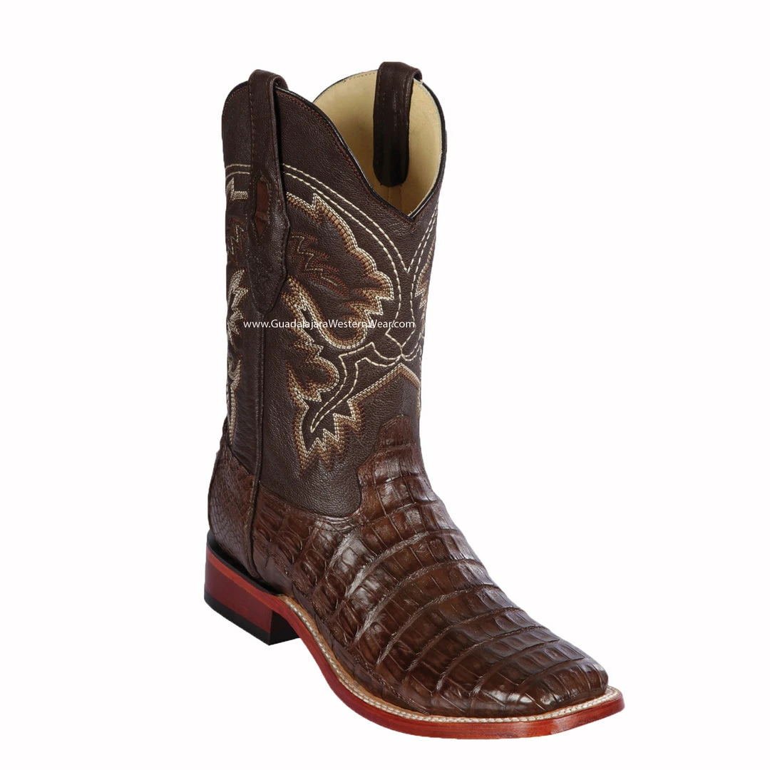 Guadalajara Western Wear Los Altos Brown Pieced Vamp Caiman Belly Wide Square Toe Cowboy Boots 3 Guadalajara Western Wear Los Altos Brown Pieced Vamp Caiman Belly Wide Square Toe Cowboy Boots