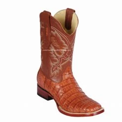 Guadalajara Western Wear Los Altos Cognac Pieced Vamp Caiman Belly Wide Square Toe Cowboy Boots
