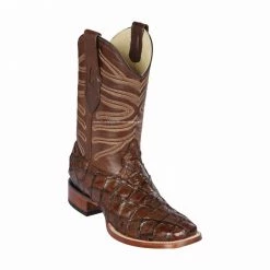 Guadalajara Western Wear Los Altos Glossy Brown Piraruccu Wide Square Toe Cowboy Boots Men