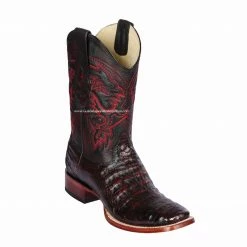 Guadalajara Western Wear Los Altos Black Cherry Caiman Belly Wide Square Toe Cowboy Boots Men