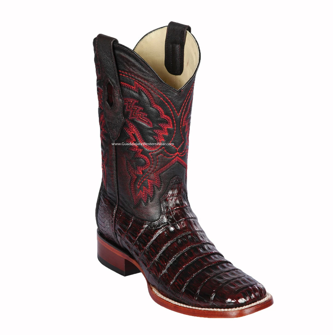 Guadalajara Western Wear Men Los Altos Black Cherry Pieced Vamp Caiman Belly Wide Square Toe Cowboy Boots 3 Guadalajara Western Wear Men Los Altos Black Cherry Pieced Vamp Caiman Belly Wide Square Toe Cowboy Boots