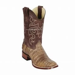 Guadalajara Western Wear Men Los Altos Sahara Stone Caiman Belly Wide Square Toe Cowboy Boots
