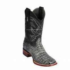 Guadalajara Western Wear Los Altos Sahara Rustic Black Caiman Belly Wide Square Toe Cowboy Boots Men