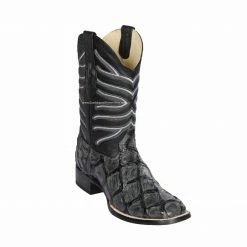 Guadalajara Western Wear Los Altos Glossy Gray Piraruccu Wide Square Toe Cowboy Boots