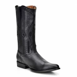 Guadalajara Western Wear Men Cuadra Semi Oval Bota De Venado - Black