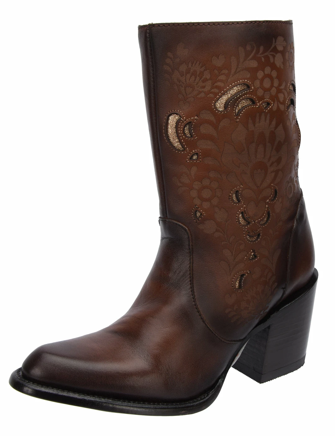 Guadalajara Western Wear White Diamond Brown Round Toe Short Women Boot 3 Guadalajara Western Wear White Diamond Brown Round Toe Short Women Boot