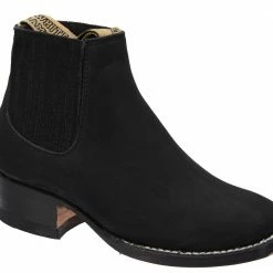 Guadalajara Western Wear Men White Diamond Piel Nobuck Botin Rodeo Charro Square Toe - Black