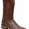 Guadalajara Western Wear White Diamond Ostrich Print Square Toe Men's Boots - Brown