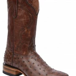Guadalajara Western Wear White Diamond Ostrich Print Square Toe Men's Boots - Brown