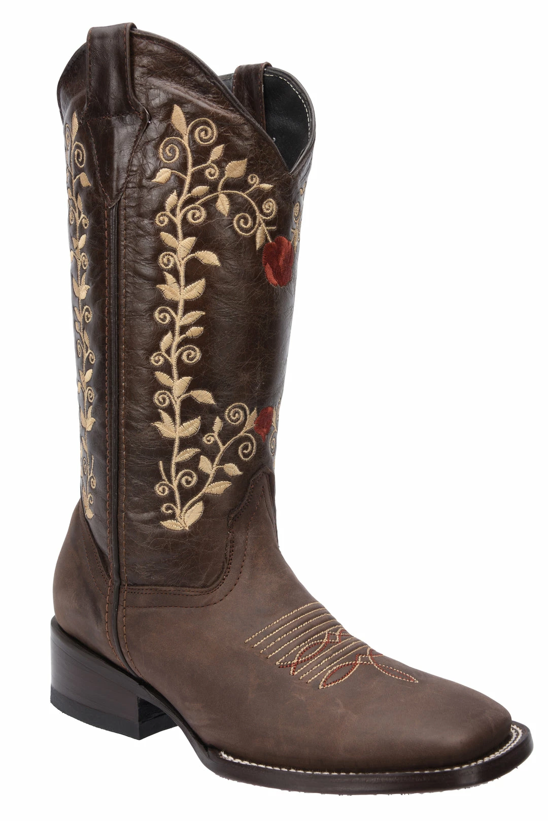 Guadalajara Western Wear White Diamond Brown Floral Square Toe Women Boot 3 Guadalajara Western Wear White Diamond Brown Floral Square Toe Women Boot