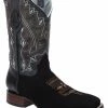 Guadalajara Western Wear White Diamond Suede Square Toe Men's Boots - Black