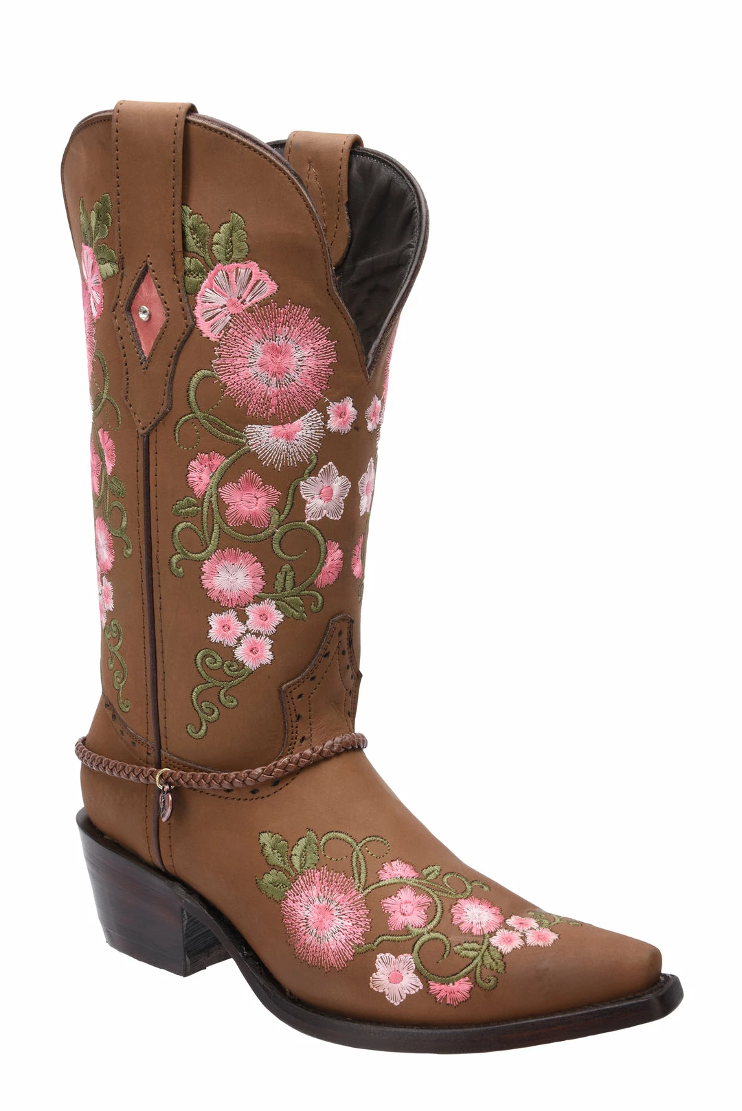 Guadalajara Western Wear White Diamond Honey/Pink Floral Snip Toe Women Boot 3 Guadalajara Western Wear White Diamond Honey/Pink Floral Snip Toe Women Boot