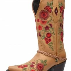 Guadalajara Western Wear White Diamond Honey/Red Floral Snip Toe Women Boot