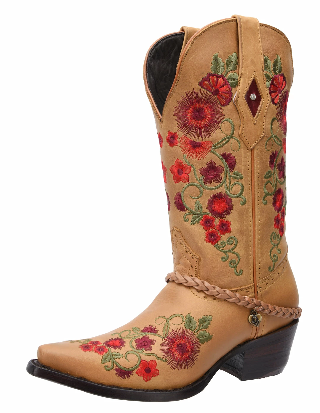 Guadalajara Western Wear White Diamond Honey/Red Floral Snip Toe Women Boot 3 Guadalajara Western Wear White Diamond Honey/Red Floral Snip Toe Women Boot