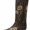 Guadalajara Western Wear White Diamond Dark Brown Floral Snip Toe Women Boot