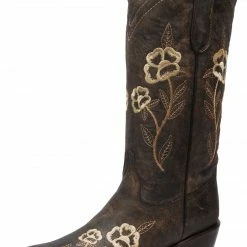Guadalajara Western Wear White Diamond Dark Brown Floral Snip Toe Women Boot