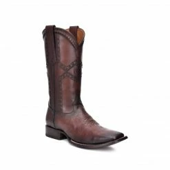 Guadalajara Western Wear Cuadra Men's Square Toe Ostrich Belly Flame Chocolate Cowboy Boot