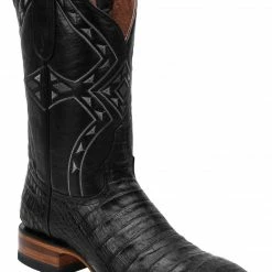 Guadalajara Western Wear White Diamond Caiman Belly Print Square Toe Men's Boots - Black