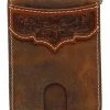 Guadalajara Western Wear Ariat Mens Floral Embossed Tan Money Clip Bifold Wallet Accessories