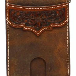 Guadalajara Western Wear Ariat Mens Floral Embossed Tan Money Clip Bifold Wallet Accessories