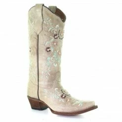 Guadalajara Western Wear Circle G By Corral Women's Sand & Flower Embroidery Snip Toe Boot
