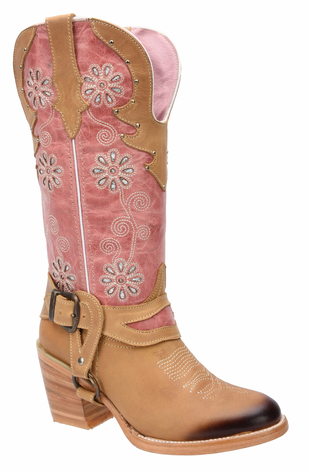Guadalajara Western Wear White Diamond Pink/Honey Floral Round Toe Women Boot 3 Guadalajara Western Wear White Diamond Pink/Honey Floral Round Toe Women Boot