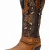 Guadalajara Western Wear White Diamond Brown Floral Semi Oval Toe Women Boot 2 Guadalajara Western Wear White Diamond Brown Floral Semi Oval Toe Women Boot