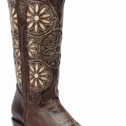 Guadalajara Western Wear White Diamond Brown Floral Snip Toe Women Boot
