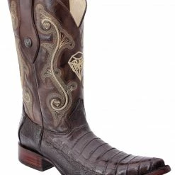 Guadalajara Western Wear White Diamond Caiman Belly Men's 3x Toe Boots - Brown / Gold