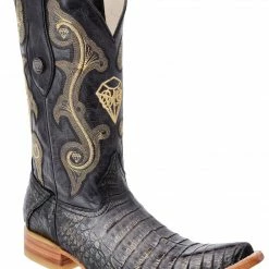Guadalajara Western Wear White Diamond Caiman Belly Men's 3x Toe Boots - Black / Gold