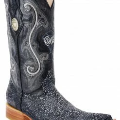 Guadalajara Western Wear White Diamond Stingray 3x Toe Men's Boot - Black Glaseada