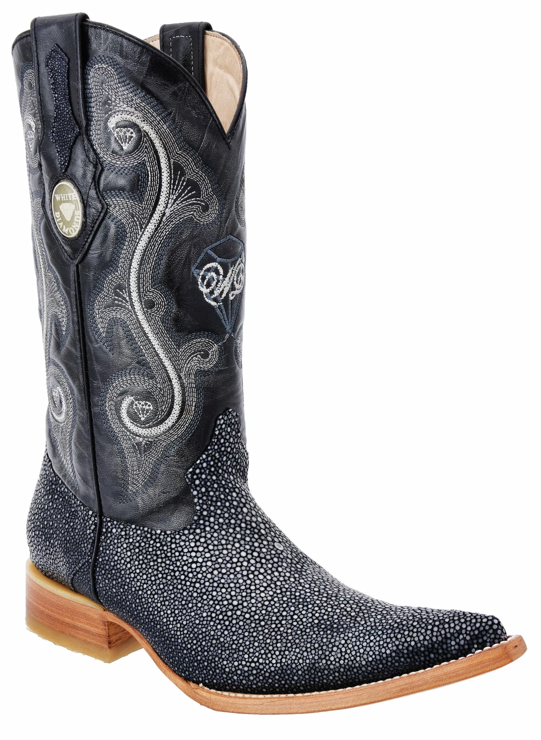 Guadalajara Western Wear White Diamond Stingray 3x Toe Men's Boot - Black Glaseada 3 Guadalajara Western Wear White Diamond Stingray 3x Toe Men's Boot - Black Glaseada