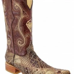 Guadalajara Western Wear White Diamond Caiman Men's 3x Toe Boots - Brown / Gold Glaseada