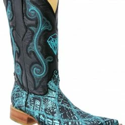 Guadalajara Western Wear White Diamond Caiman Men's 3x Toe Boots - Blue Glaseada