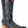 Guadalajara Western Wear White Diamond Ostrich Print Men's 3x Toe Boots - Black