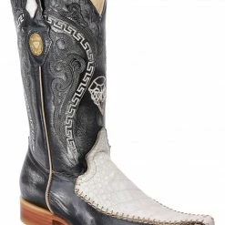 Guadalajara Western Wear White Diamond Caiman Men's Versace Toe Boots - Hueso / Plata
